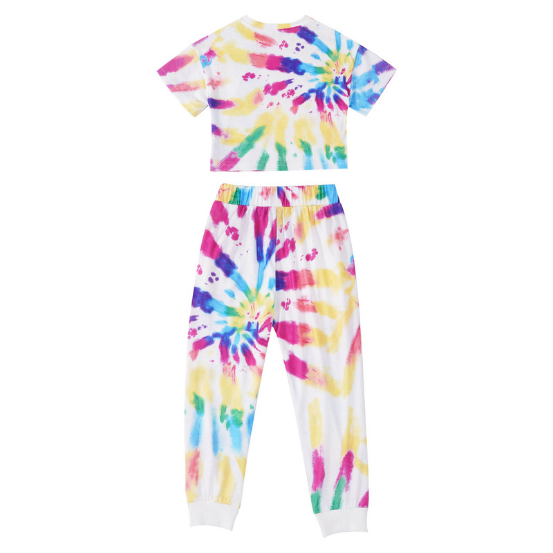 Šareno dječje pamučno ljetno odijelo za djevojčice Trenirka s tie dye printom Odjeća za vježbanje Kratka majica i komplet hlača Sportska ležerna odjeća