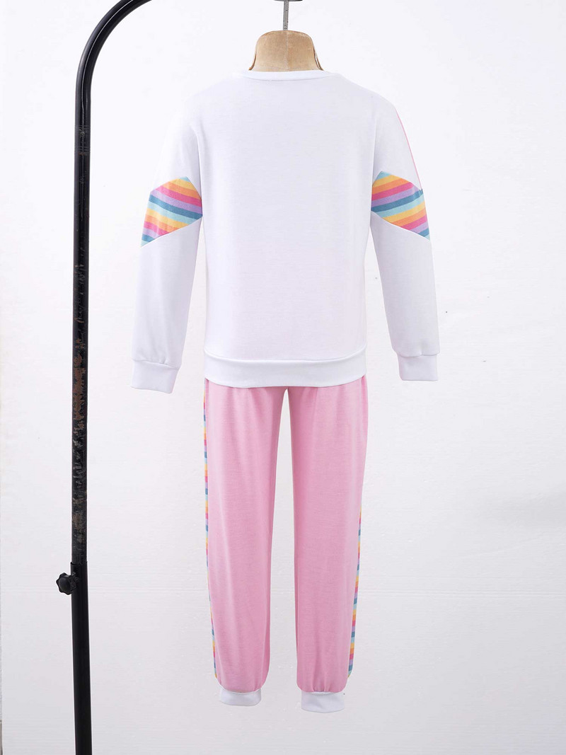 Trenirke za djecu, djevojčice, sportska odjeća, dječja sportska odjeća, ležerna majica dugih rukava u patchwork stilu s dugim hlačama na elastičnom struku