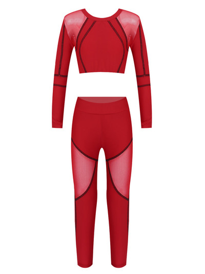 Dječja proljetna odjeća Novi stil Moda za vježbanje Yoga Running Outfit dugih rukava Patchwork Top s tajicama Sportska odjeća za djevojčice