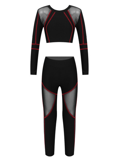 Dječja proljetna odjeća Novi stil Moda za vježbanje Yoga Running Outfit dugih rukava Patchwork Top s tajicama Sportska odjeća za djevojčice