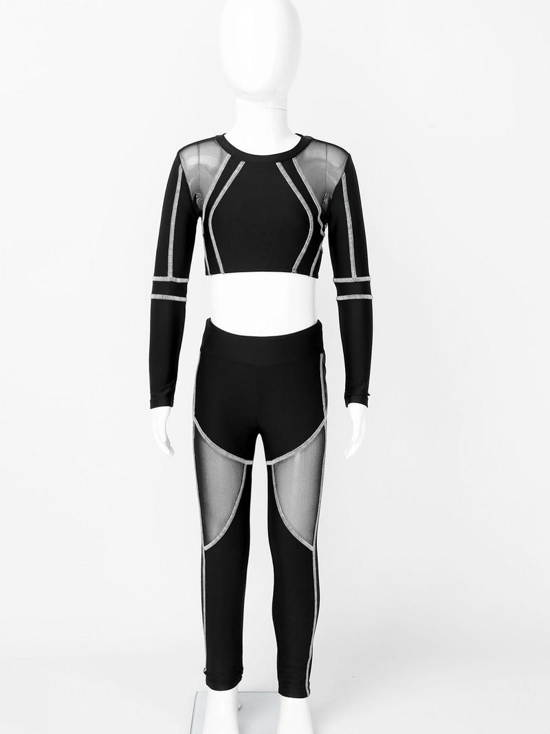 Dječja proljetna odjeća Novi stil Moda za vježbanje Yoga Running Outfit dugih rukava Patchwork Top s tajicama Sportska odjeća za djevojčice