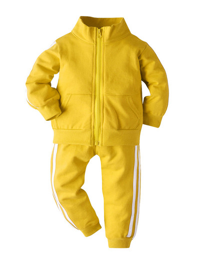 Kisgyermek lányok fiúk uniszex tavaszi sport öltöny álló gallér hosszú ujjú cipzárral zárható kardigán kabát felső nadrág szett futóedzőhöz