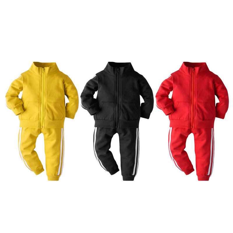 Kisgyermek lányok fiúk uniszex tavaszi sport öltöny álló gallér hosszú ujjú cipzárral zárható kardigán kabát felső nadrág szett futóedzőhöz