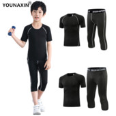 Unisex bērnu sporta zeķubikses, kostīms basketbols ar īsām piedurknēm T-krekls, futbols, treniņš, apgrieztas bikses, ātri nožūst, nolaižot apakšu.