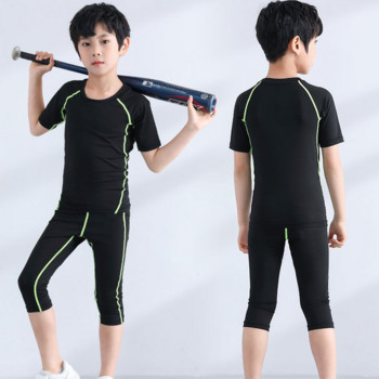 Unisex Παιδικό αθλητικό καλσόν Κοστούμι μπάσκετ με κοντομάνικο μπλουζάκι Προπόνηση ποδοσφαίρου Cropped Παντελόνι Quick Dry Bottoming Fitness