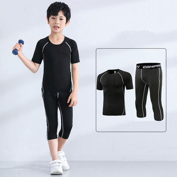 Unisex Παιδικό αθλητικό καλσόν Κοστούμι μπάσκετ με κοντομάνικο μπλουζάκι Προπόνηση ποδοσφαίρου Cropped Παντελόνι Quick Dry Bottoming Fitness