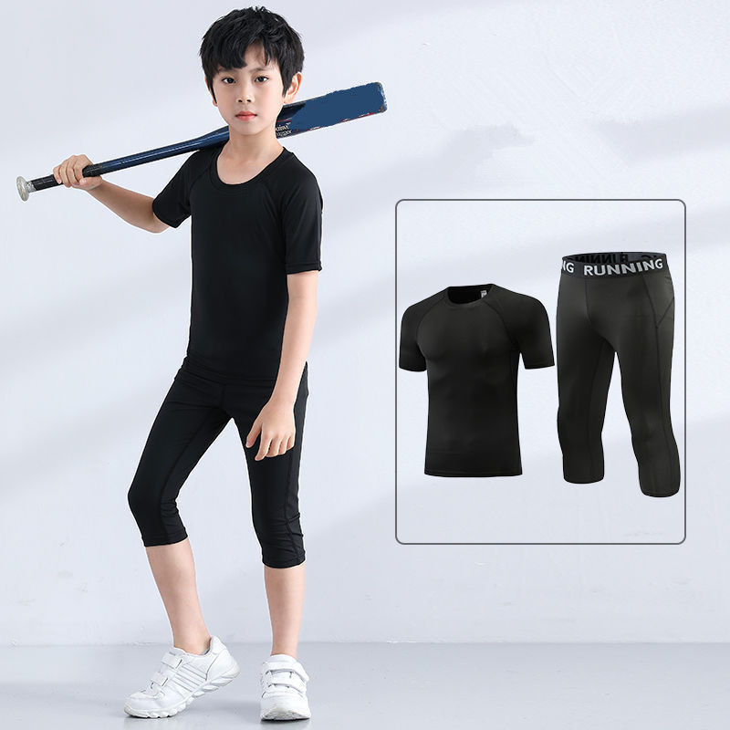 Unisex bērnu sporta zeķubikses, kostīms basketbols ar īsām piedurknēm T-krekls, futbols, treniņš, apgrieztas bikses, ātri nožūst, nolaižot apakšu.