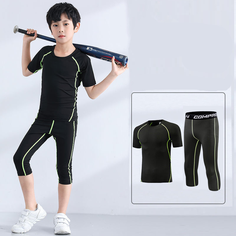 Unisex bērnu sporta zeķubikses, kostīms basketbols ar īsām piedurknēm T-krekls, futbols, treniņš, apgrieztas bikses, ātri nožūst, nolaižot apakšu.