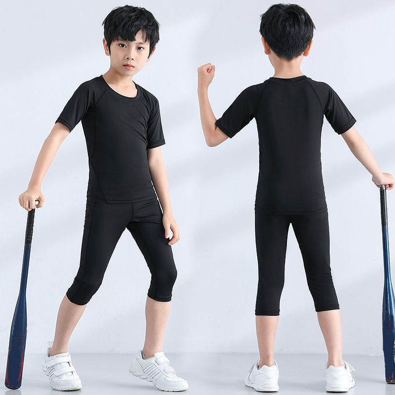 Unisex bērnu sporta zeķubikses, kostīms basketbols ar īsām piedurknēm T-krekls, futbols, treniņš, apgrieztas bikses, ātri nožūst, nolaižot apakšu.
