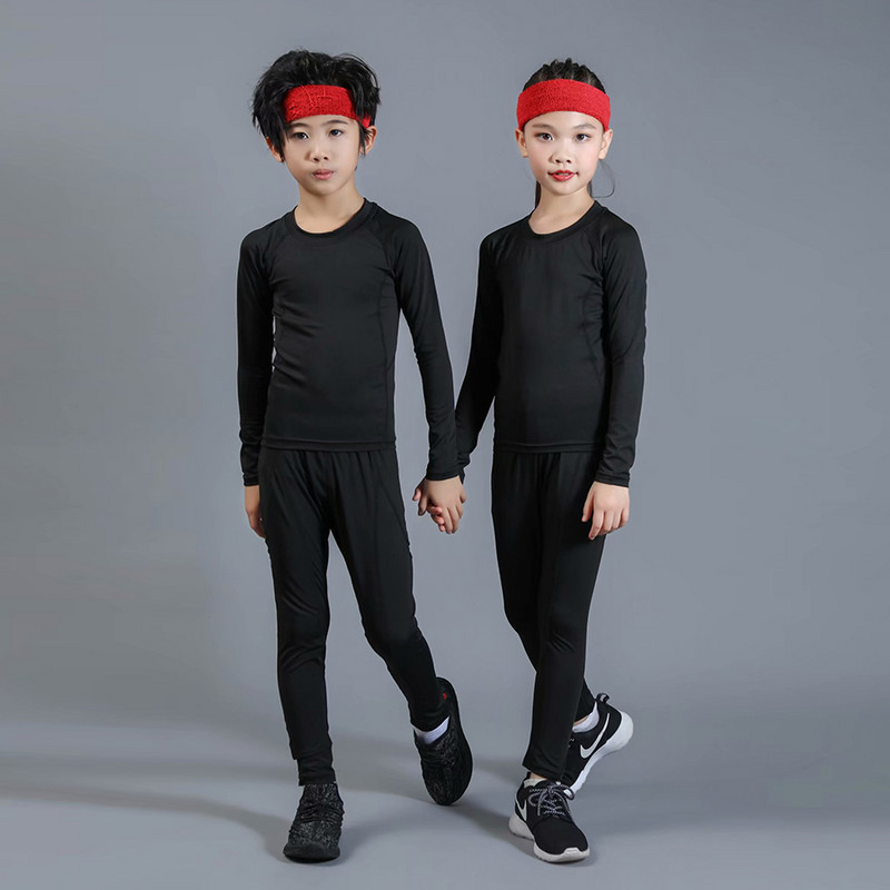 Vaikiški ilgi Johns vaikų terminiai apatiniai Nauji drabužiai dviejų dalių apatiniai O formos kaklo vaikiškų pižamų rinkinys Krepšinis