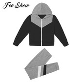 Gyerek lányok kétrészes szett ruha őszi gyerekek sport tréningruha kapucnis kapucnis elöl cipzáras felsők és nadrág szett alkalmi sportruházat