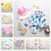 Jaunums 1–8 gadu mazuļu peldkostīmi, viengabala meiteņu sērfošanas kostīms ar vāciņu Augstas kvalitātes bērnu peldkostīmi pludmales apģērbi