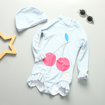 Jaunums 1–8 gadu mazuļu peldkostīmi, viengabala meiteņu sērfošanas kostīms ar vāciņu Augstas kvalitātes bērnu peldkostīmi pludmales apģērbi