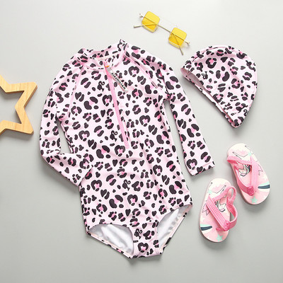 Jaunums 1–8 gadu mazuļu peldkostīmi, viengabala meiteņu sērfošanas kostīms ar vāciņu Augstas kvalitātes bērnu peldkostīmi pludmales apģērbi