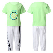 Gyerek lányok nyári ruha rövid ujjú citrommintás aranyos póló felső és oldalsó csíkos nadrág légáteresztő tréningruha nadrág 2db szett