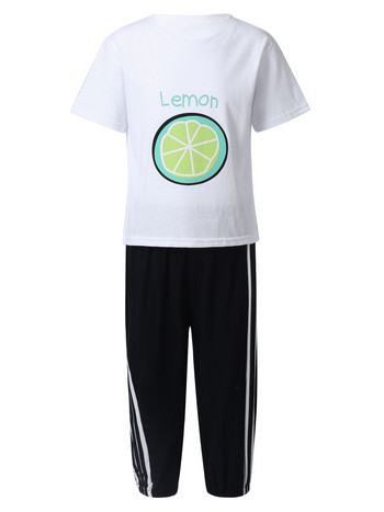 Παιδική Κοριτσίστικη Καλοκαιρινή στολή Κοντό μανίκι Λεμόνι Χαριτωμένο μπλουζάκι παντελόνι με ρίγες στο πλάι και στο πλάι Παντελόνι αθλητικής φόρμας που αναπνέει Σετ 2τμχ