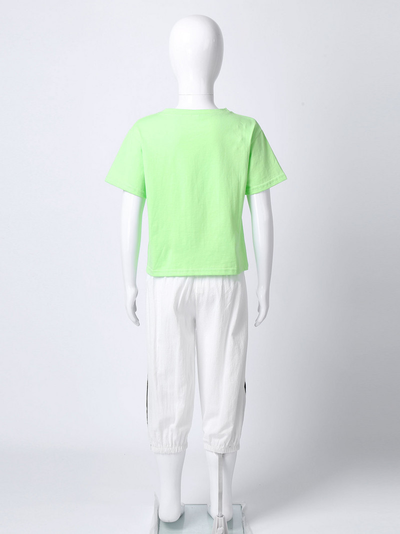 Gyerek lányok nyári ruha rövid ujjú citrommintás aranyos póló felső és oldalsó csíkos nadrág légáteresztő tréningruha nadrág 2db szett