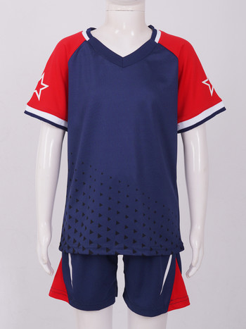 Детски комплект тениска с къс ръкав и къси панталони за момчета Футболен спортен костюм Футболна баскетболна униформа Тренировъчен костюм Спортен анцуг