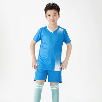 Летни детски футболни униформи Дишащ състезателен тренировъчен костюм Момчета, бягащи комплект спортни дрехи survetement football infant