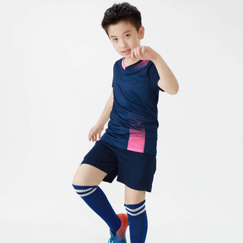 Летни детски футболни униформи Дишащ състезателен тренировъчен костюм Момчета, бягащи комплект спортни дрехи survetement football infant