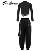 Tipegő Utcai Jazz Táncjelmezek Gyerekek Lányok Alkalmi hosszú ujjú Crop Top derékközép nadrággarnitúra Edzőruha tréningruha