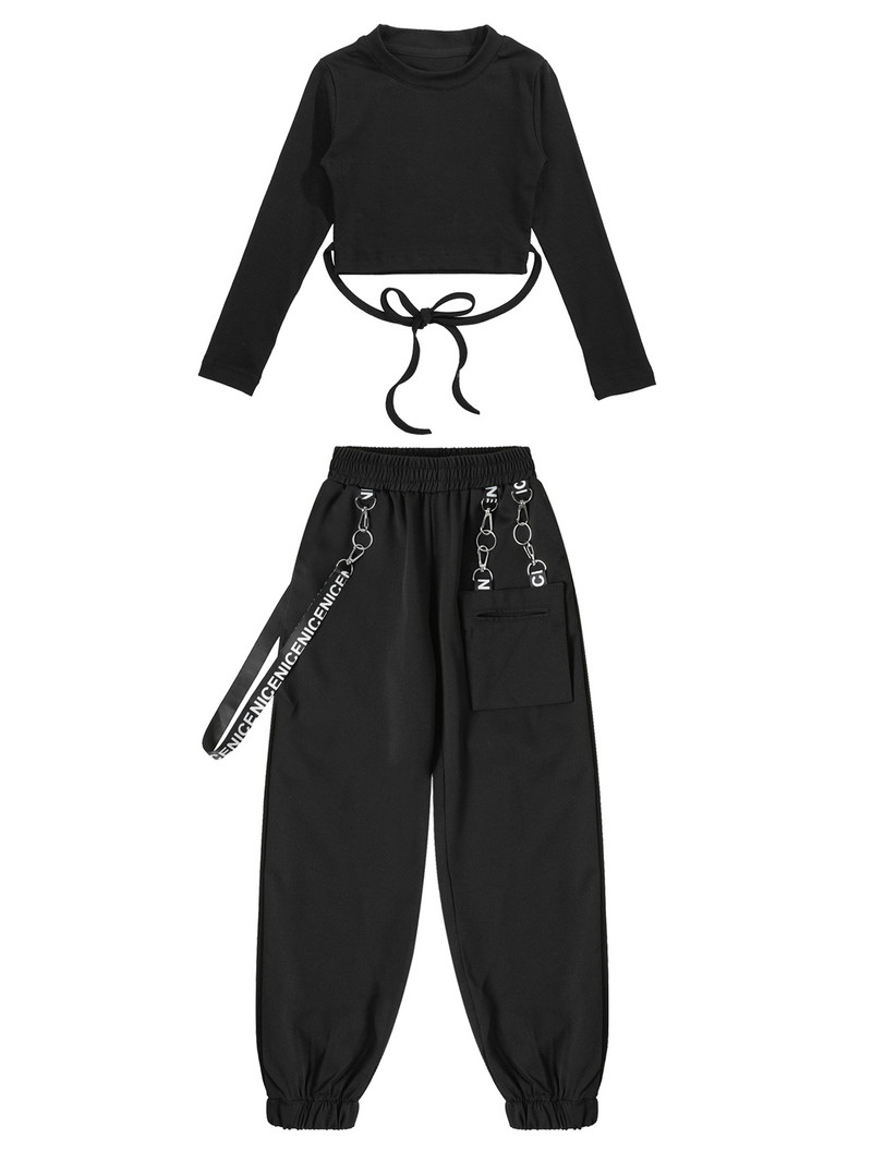Tipegő Utcai Jazz Táncjelmezek Gyerekek Lányok Alkalmi hosszú ujjú Crop Top derékközép nadrággarnitúra Edzőruha tréningruha