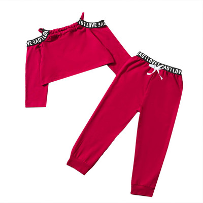 2 db Felszerelés Gyerek Lányok Nyitott váll Hosszú ujjú Betűk Nyomtatott Crop felső Magas derekú Nadrág Nadrág Futótánc Sportruha