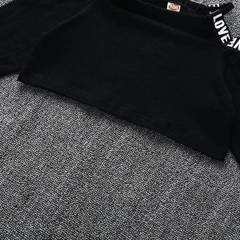 2 db Felszerelés Gyerek Lányok Nyitott váll Hosszú ujjú Betűk Nyomtatott Crop felső Magas derekú Nadrág Nadrág Futótánc Sportruha