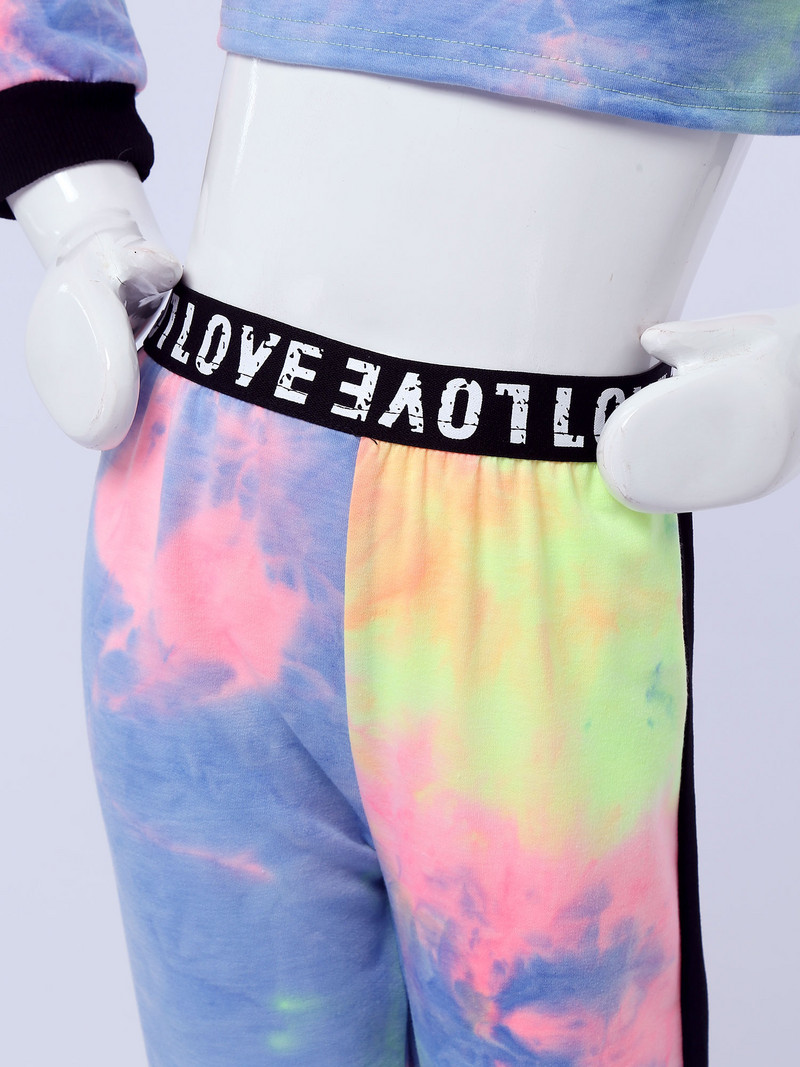 Pavasara tērpi pusaudžiem Krāsains apdrukas sporta tērps ar garām piedurknēm apgriezts tops + bikšu komplekts bērniem skriešanas treniņtērps treniņu apģērbs