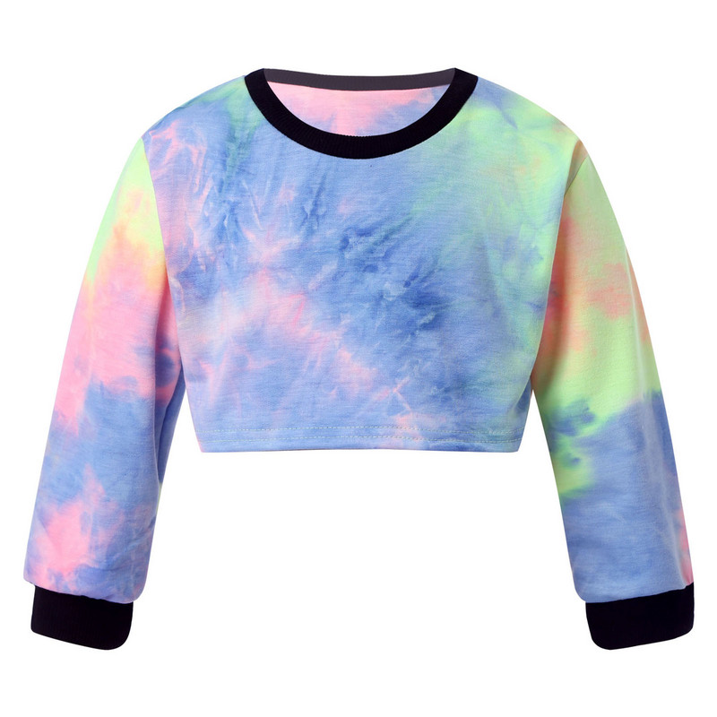 Pavasara tērpi pusaudžiem Krāsains apdrukas sporta tērps ar garām piedurknēm apgriezts tops + bikšu komplekts bērniem skriešanas treniņtērps treniņu apģērbs