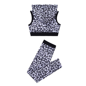 Σετ γιόγκα Παιδική φόρμα μόδας για κορίτσια Στολή γυμναστικής Leopard με κουκούλα Παιδικά αθλητικά ρούχα Γυμναστική στολή μπαλέτου
