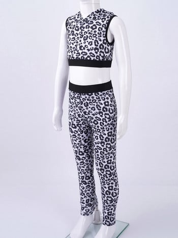 Σετ γιόγκα Παιδική φόρμα μόδας για κορίτσια Στολή γυμναστικής Leopard με κουκούλα Παιδικά αθλητικά ρούχα Γυμναστική στολή μπαλέτου