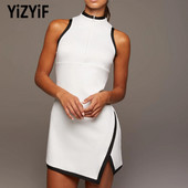 Moterų golfo teniso sportinė suknelė su kaklu, be rankovių, šonuose suskirstyta virš kelių, treniruočių suknelė, sportinė suknelė