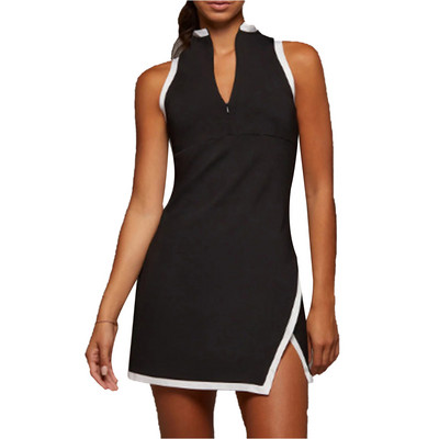 Moterų golfo teniso sportinė suknelė su kaklu, be rankovių, šonuose suskirstyta virš kelių, treniruočių suknelė, sportinė suknelė