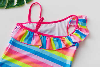 За 4~14 годишни бански костюми за момичета Цветни ленти Бански костюми за момичета от една част Детски бански костюми Висококачествени екипи за плуване за момичета