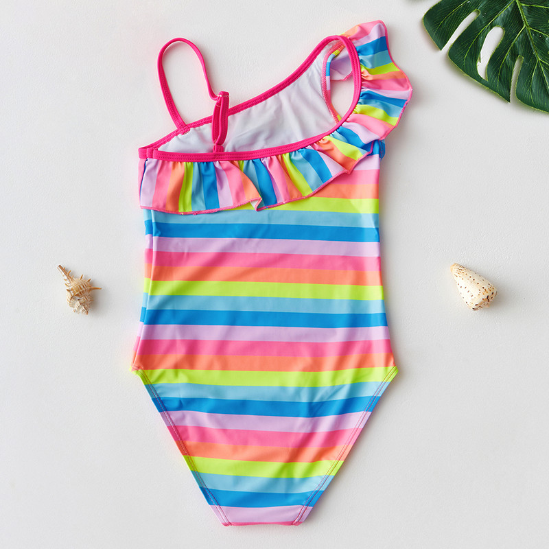 4-14-aastastele tüdrukutele mõeldud ujumisriided Värvilised ribad tüdrukute ujumistrikoo ühes tükis Laste ujumisriided Kvaliteetne tüdrukute ujumisriietus