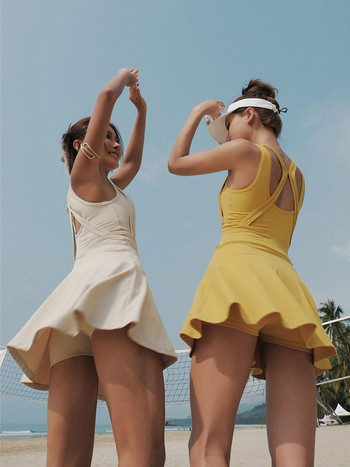 Φόρεμα τένις Γυναικεία αμάνικα αθλητικά κοστούμια Εκπαίδευση Τρέξιμο γυμναστικής Κοντές φούστες γκολφ μπάντμιντον αθλητικές φόρμες Γεμισμένες φούστες γιόγκα