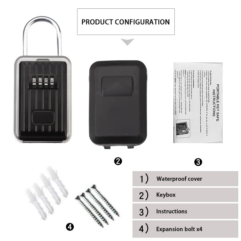Durvju roktura āķa uzstādīšana Bezmaksas metāla paroles kaste / atslēgu kaste / uzglabāšanas kaste