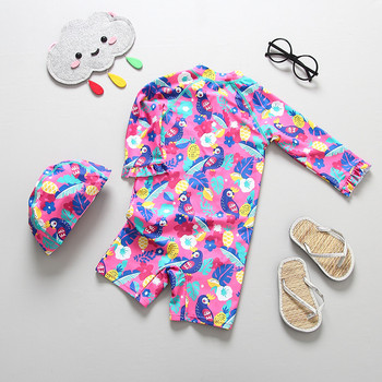 1-7Years Baby Girls Swimsuit Μαγιό για Παιδικό Κοριτσάκι με Μακρυμάνικο Καπάκι Baby Surfing στολή Βρεφική Baby Floating-SW370
