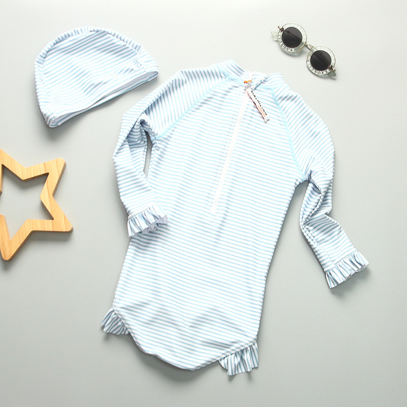 1-8a väikelaste beebitüdrukute ujumistrikoo Kirsiga trükitud tüdrukute ujumisriided ühes tükis Laste ujumisriided koos mütsiga Kvaliteetsed laste rannariided