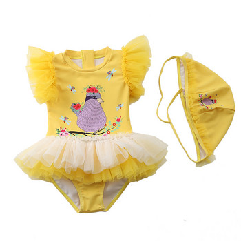 Бански костюми за момиче 2022 г. Нов детски бански костюм Женски бебешки бански костюм с летящи ръкави Газена пола Целен бански костюм за момиче SW165