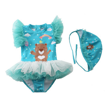 Бански костюми за момиче 2022 г. Нов детски бански костюм Женски бебешки бански костюм с летящи ръкави Газена пола Целен бански костюм за момиче SW165