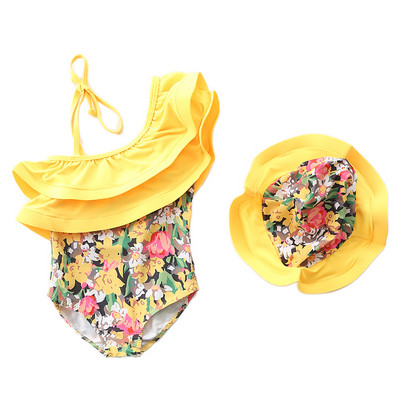 1~7Y Baby Girls maudymosi kostiumėlis Ruffle Style Vaikų maudymosi kostiumėlis Vienetinis plaukimo kostiumas mergaitėms Paplūdimyje su Cap-SW442