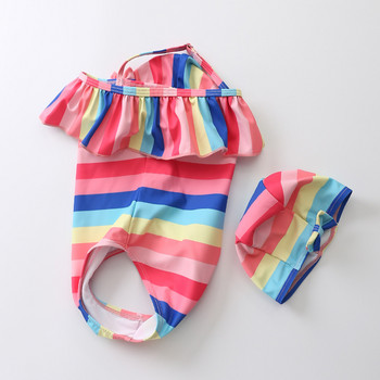 Бански костюм за момичета от 1 до 7 г. Цял бански костюм за момичета Бански костюм за деца Бански костюм за момичета за деца с шапка Детско плажно облекло-SW424