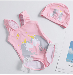 Lányok fürdőruha 1-10 éves lányoknak egyrészes fürdőruha Unicorn Girls fürdőruha kalappal Gyermek Strandruha Fürdőruha-ST120