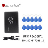 125KHz RFID lasītāja ID Frekvences karšu lasītājs USB ports viedkartes programmētājs + 10 gab em4100 atslēgu piekariņi Tag
