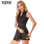 Naiste sportlik tennisekleit vabaaja tennise golfi kleit Spordirõivad varrukateta taskutega põlve kohal Mini spordikleit lühikeste pükstega