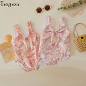 Tregren Toddler Baby Girls Peldkostīmi Vasaras Bezpiedurknēm Ziedu/Shell Print Dobs Peldkostīms Peldbaseins Hot Spring Peldkostīms
