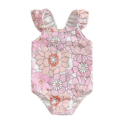 Tregren Toddler Baby Girls Peldkostīmi Vasaras Bezpiedurknēm Ziedu/Shell Print Dobs Peldkostīms Peldbaseins Hot Spring Peldkostīms