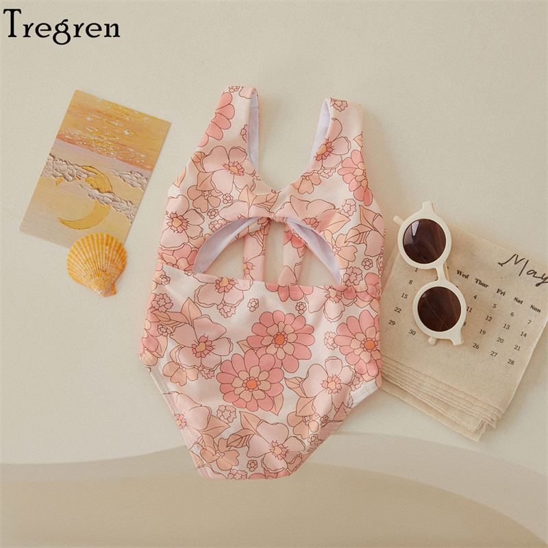 Tregren Toddler Baby Girls Peldkostīmi Vasaras Bezpiedurknēm Ziedu/Shell Print Dobs Peldkostīms Peldbaseins Hot Spring Peldkostīms